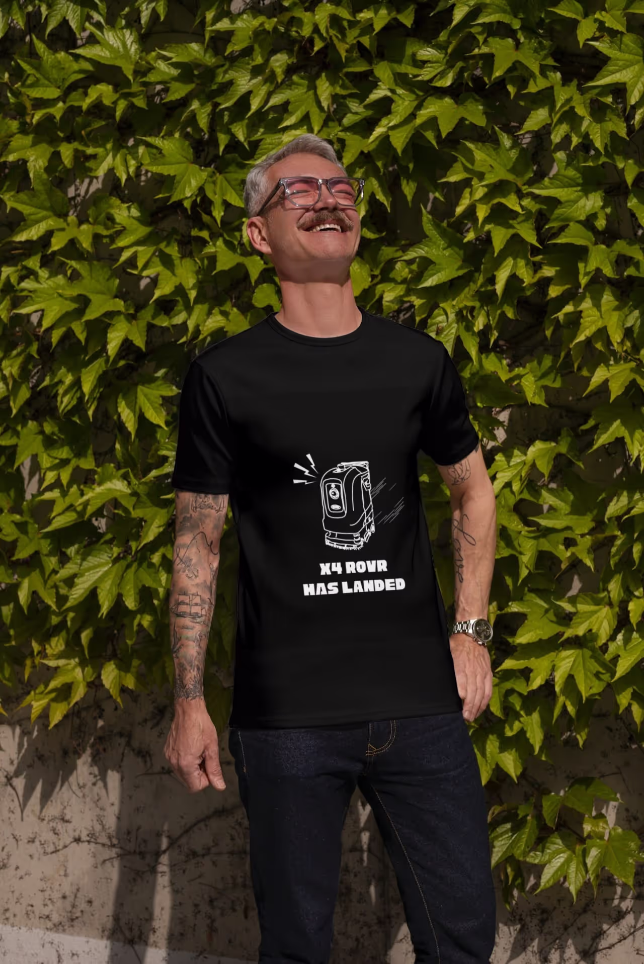 BrainCorp t-shirt design with an illustration of the X4 ROVR robot