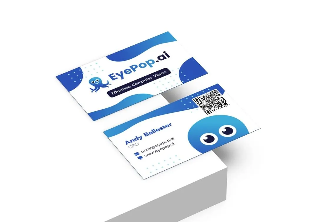 Front and back views of EyePop.ai's business card.